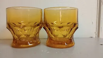 VINTAGE 10-ounce Amber Juice Glasses - Georgian Honeycomb Pattern - Set Of 2 • $10