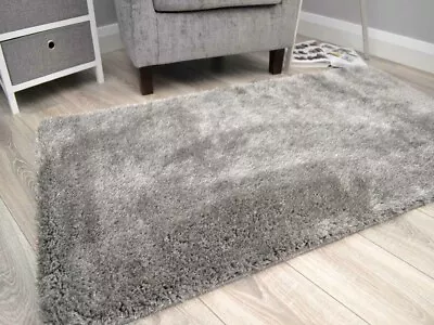 Rugs Shaggy Grey Washable Small Large Thick Soft Shiny Bedroom Bedside Floor Rug • £12.99