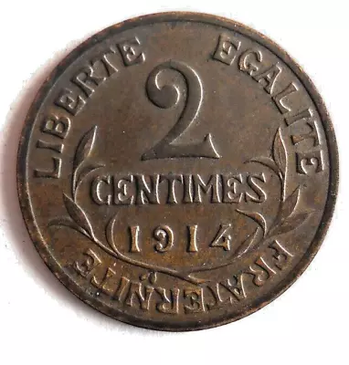 1914 FRANCE 2 CENTIMES - AU - Great Uncommon Coin - Lot #A24 • $0.99