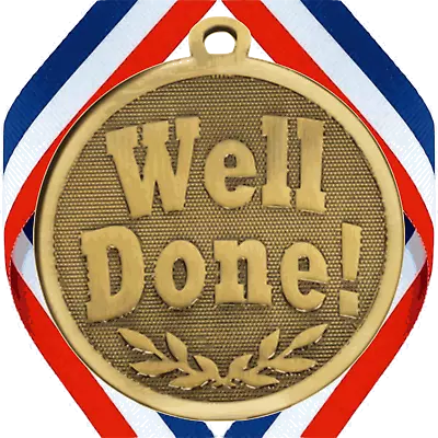 WELL DONE MEDAL 10th 15th 20th 25th 30th WEDDING ANNIVERSARY ENGRAVED + RIBBON • £5.25