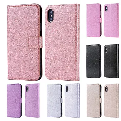 Plain Bling Glitter Wallet Phone Case Cover For Samsung S9 S10 S20 S21 S22 S23 • $11.65