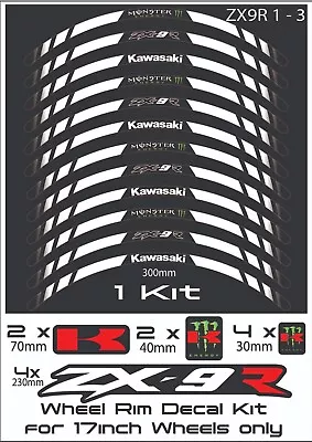 KAWASAKI ZX9R Ninja  Motorcycle Wheel Rim Stickers Decals Stripes Kit. • £11.99