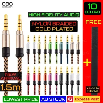 Audio AUX Cable 3.5mm Jack Braided Gold Plated Cord Male To Male Car Head Phone  • $4.24