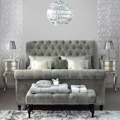 £314.99 • Buy Sleigh Bed Scroll Bed Frame Upholstered Chesterfield In Plush Velvet Soft  S19