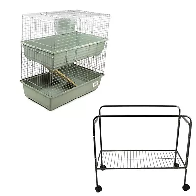 Indoor Rabbit Guinea Pig Cage With Stand 80cm Beige 2 Tiers Brand New • £79.04