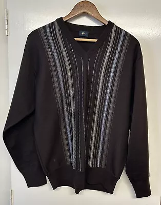 GABICCI Men’s Brown Striped Pullover V Neck Sweatshirt Jumper & Logo Size Medium • £8.99