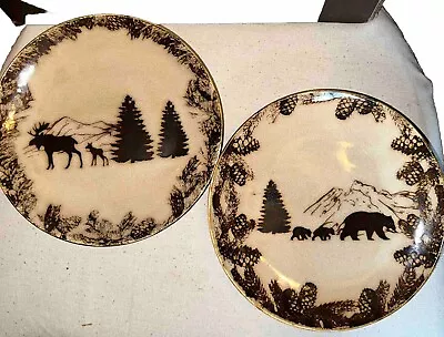 Pfaltzgraff Back Country Bear Moose Salad Plates 8.5” Cabin Lodge Country Decor • $24.99
