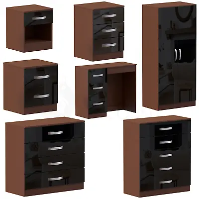 High Gloss Chest Of Drawers Bedside Cabinet Wardrobe Dressing Table Walnut Black • £19.99