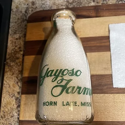 Horn Lake Mississippi Pyro Quart Milk Bottle Gayoso Farm Dairy Wwii • $74.10