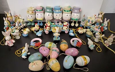 VT Miniature Wooden Easter Christmas Tree Ornaments Huge Lot Of 43 Painted Asst. • $39.85