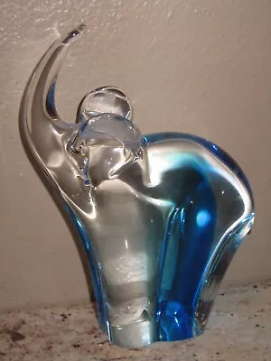 Vintage Murano Italy 6  Clear & Blue Art Glass Elephant Sculpture Paperweight • $39.99