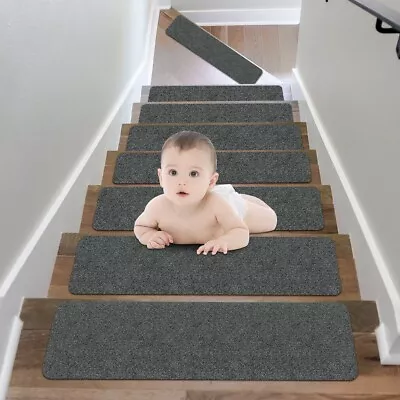 15pcs Modern Carpet Stair Treads Set Indoor Safety Rug Non Slip Backing 9 X26  • $43