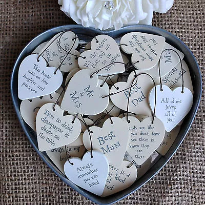 East Of India TINY Miniature Wooden HEART Messages Gift Tags Signs Keepsakes • £1.95