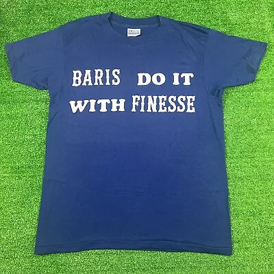 Vintage 80's Baris Do It With Finesse T-Shirt Blue Size Large Hanes 50/50 • $22