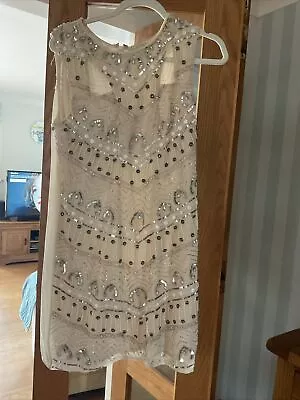 Maya Size 14/ 16 Beaded Dress Cream Sparkly Lined  • £20