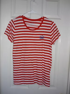 J. Crew Red White Stripes Collector T-Shirt Top Crab Embroidery Cotton Sz S • $8.99