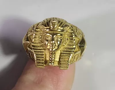 Egyptian 18K Gold Plated Metal Ring Mask Of Tutankhamun Pharaoh King Tut Sz 10 • $68.95