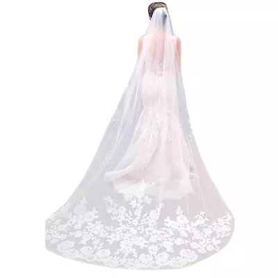 RULTA Cathedral Bridal Wedding Veil Long 3M White Lace Headpieces With Edge DS • £14.58