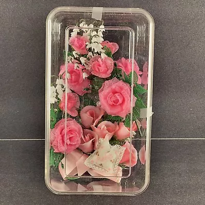 4 Pink Roses W White Lily Of The Valley Sprigs And 1 Pink Rose Bud Sprig Vintage • $22.95