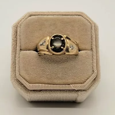 Vintage Cat's Eye And Diamond 10K Ring • $375