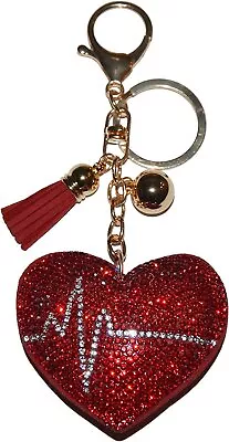 Bling Heart Keychain Backpack Charms Rhinestone Crystal Bag Charm Keyring • $7.19