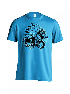 Men's Indian Chief Motorcycle T-Shirt Native American USA Black Hawk Indian Tee • $16.99