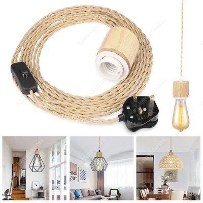 £10.79 • Buy UK Plug In Pendant Ceiling Light Lamp Cord Nylon Rope Cable Vintage 16.4ft E27