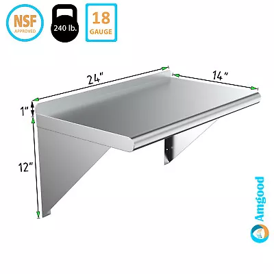 14  X 24  Metal Shelf | NSF Stainless Steel Wall Mount Floating Shelving  • $52.95