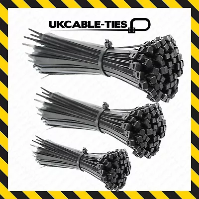 All Size Strong Black Cable Ties Thick Thin Short Long Zip Tie Wraps • £4.99