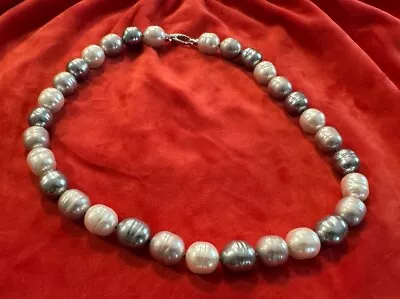 Majorica Ki Silver Baroque Oversized Pearl Necklace Giant Pearls  1890 • $99