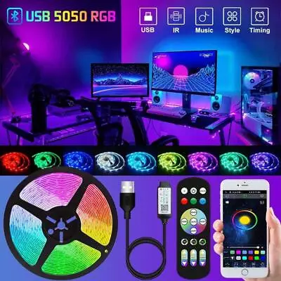 USB 1-15m LED Strip Lights Rgb 5050 Bluetooth App Control Luces LED Flexible Dio • $4.99