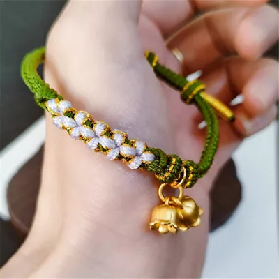 Pure Real 24K Yellow Gold Bracelet 3D Convallaria Majalis Flower Green String • £111.54