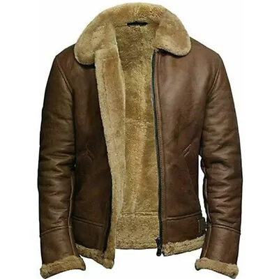 British Mens Raf Sheepskin Leather B3 Bomber Winter Aviator Flying Pilot Coat • £99.99