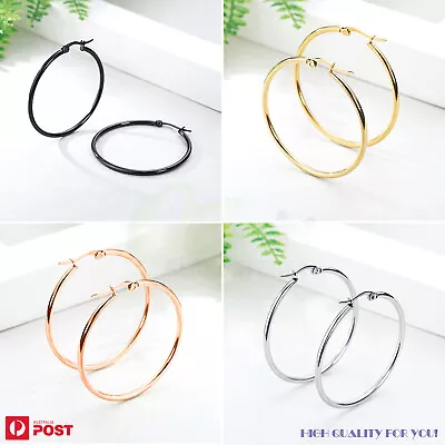 1 Pair Hoop Earrings Stainless Steel Hooped Ear Piercing Jewellery 10-80mm • $5.99