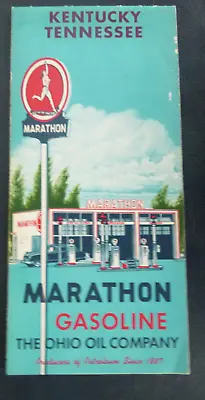 1958 Kentucky Tennessee Road Map Marathon  Oil Gas Oil Can Pre Interstate • $11.99