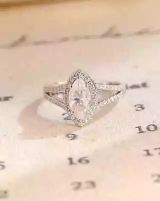1.30 TCW Marquise Lab Grown IGI Certified Diamond Halo Wedding Split Shank Ring • $1261