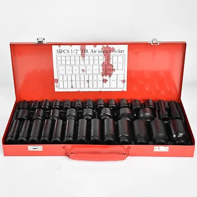 Impact Sockets Set 1/2 Inch Drive 35 PCS Metric 8mm-32mm Deep Length 6-Point Set • $59.99