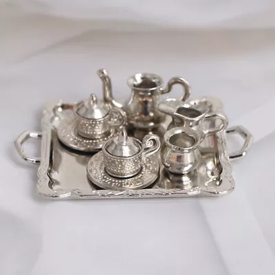 10pcs 1/12 1/6 Dollhouse Miniature Silver Metal Tea Coffee Tray Tableware Set • $7.12