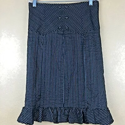 Mustard Seed Black & Silver Pin Striped Skirt W Ruffles Decorative Buttons M • $24