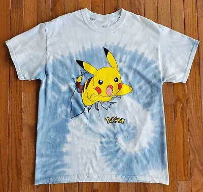 Pokémon Pikachu 2016 Blue Swirl 100% Cotton Tie Dye T-Shirt Men's Size Large • $8.99