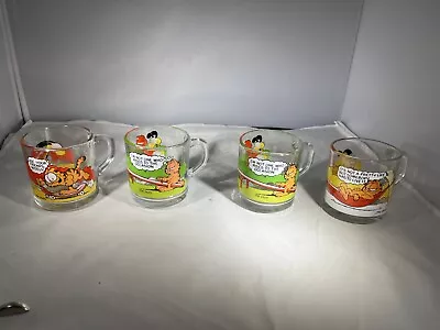 Vintage 1970s 4 McDonalds Garfield Clear Glass Coffee Mugs Jim Davis   J • $22