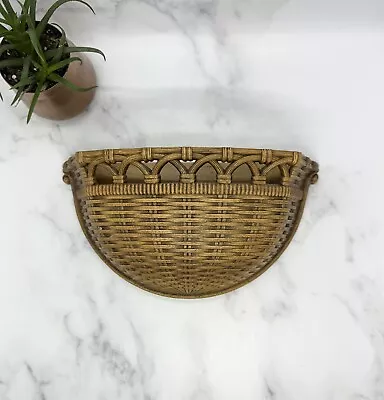 Vintage Homco Dart Industries Faux Wicker Wall Pocket Flower Basket • $18