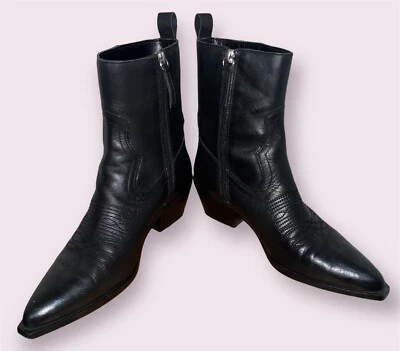 $65 • Buy Zara Black Leather Zip Cowboy Boots, US Women’s Size 7.5 FREE SHIPPING 