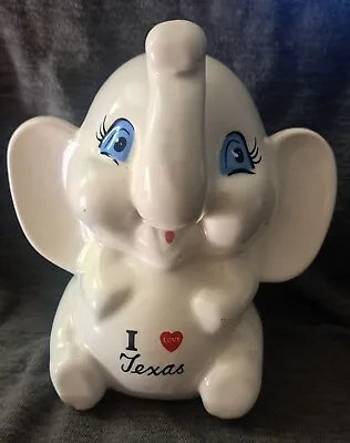 Vintage I ❤️ Texas Ceramic Elephant Piggy Bank  Souvenir • $15.99