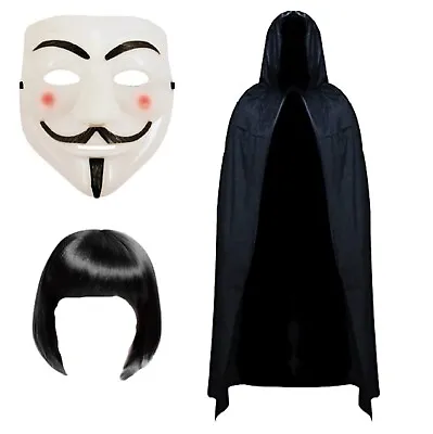 V Fancy Dress Costume For Adults Vendetta Mask Cape & WIg Party Set Halloween • £6.49