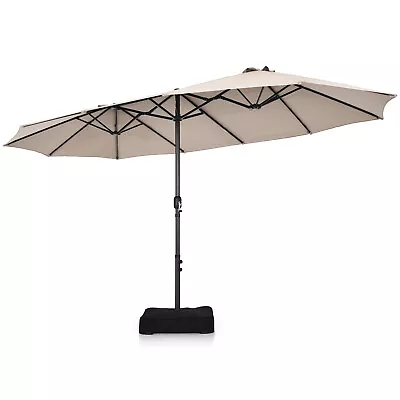 $179.95 • Buy 15FT Double-Sided Patio Umbrella Outdoor Twin Parasol W/ Stand Hand-Crank Garden