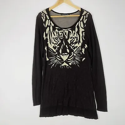 Michael Simon Workshop Brown Metallic Tiger Face Sweater Knit Dress Womens XL • $34.99