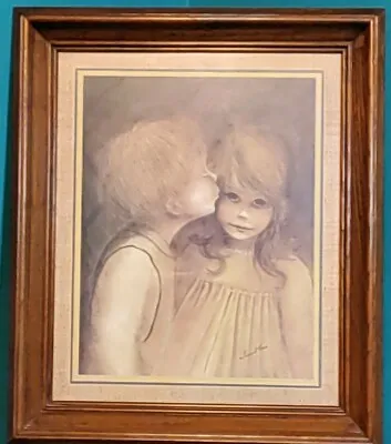 VTG Margaret Kane A Little Kiss First Kiss Print Signed Framed & Matted 20 X 17  • $27