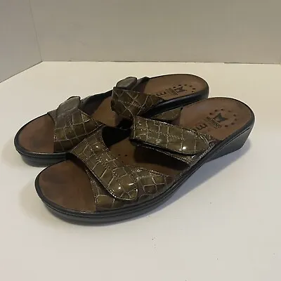 Mephisto Mobils Ulda Croc Snake Patent Wedge Sandals Shoes Size 40 US 9 • $25.49