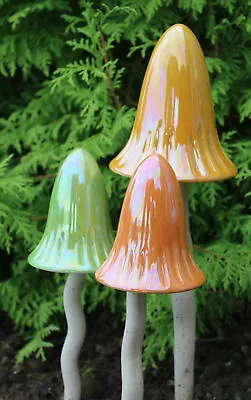 Garden Ornaments Mushrooms Ceramic Toadstools For The Garden Tinkling Outdoor • £17.95